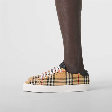 burberry london check and leather sneakers|Check and Leather Sneakers in Archive beige .